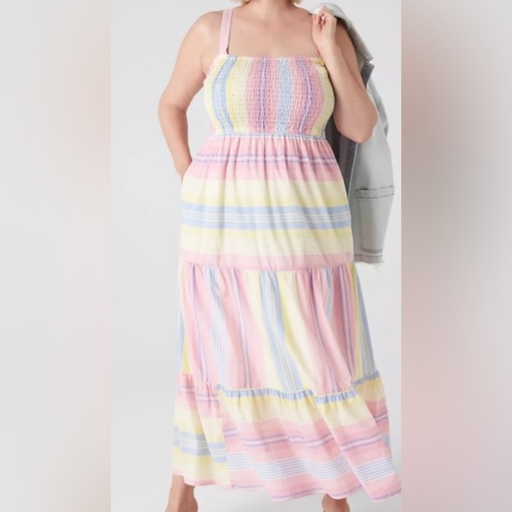 NEW Lane Bryant Smocked Striped Pastel Maxi Dress Cottagecore Resort Size 26/28